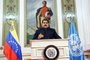 Presidente da Venezuela, Nicolas Maduro, em discurso virtual anual da Assembleia Geral das ONU, no Palácio Presidencial Miraflores em Caracas em 23 de setembro de 2020<!-- NICAID(14601046) -->