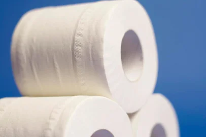 Close-up of toilet paper built in the shape of a pyramid<!-- NICAID(7634690) -->