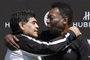  (FILES) In this file photo taken on June 09, 2016 former Argentinian football international Diego Maradona (L) and former Brazilian footballer Pele pose after a football match organised by Swiss luxury watchmaker Hublot at the Jardin du Palais Royal in Paris, on the eve of the Euro 2016 European football championships. - Argentinian football legend Diego Maradona passed away on November 25, 2020. (Photo by PATRICK KOVARIK / AFP)Editoria: SPOLocal: ParisIndexador: PATRICK KOVARIKSecao: soccerFonte: AFPFotógrafo: STF<!-- NICAID(14652136) -->