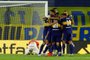  Argentinas Boca Juniors players celebrate after defeating Brazils Internacional in the penalty shootout of their closed-door Copa Libertadores round before the quarterfinals football match at La Bombonera stadium in Buenos Aires, on December 9, 2020. (Photo by AGUSTIN MARCARIAN / POOL / AFP)Editoria: SPOLocal: Buenos AiresIndexador: AGUSTIN MARCARIANSecao: soccerFonte: POOLFotógrafo: STR<!-- NICAID(14665121) -->