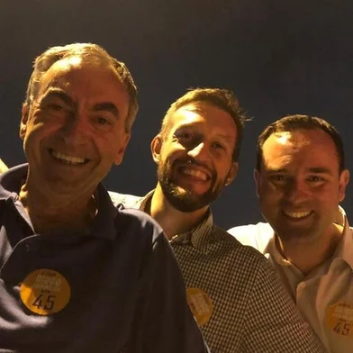 Vice eleito Amarildo Lucatelli (Progressistas), prefeito de Bento Gonçalves, Guilherme Pasin, e prefeito eleito, Diogo Siqueira (PSDB).<!-- NICAID(14664717) -->