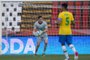 O goleiro Brenno, do Grêmio, em ação no amistoso entre a seleção brasileira olímpica e a Sérvia <!-- NICAID(14804195) -->