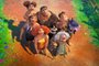 (clockwise, from top left) Sandy Crood (Kailey Crawford), Grug Crood (Nicolas Cage), Thunk Crood (Clark Duke), Gran (Cloris Leachman), Eep Crood (Emma Stone) and Ugga Crood (Catherine Keener) in DreamWorks Animations The Croods: A New Age, directed by Joel Crawford.<!-- NICAID(14820750) -->