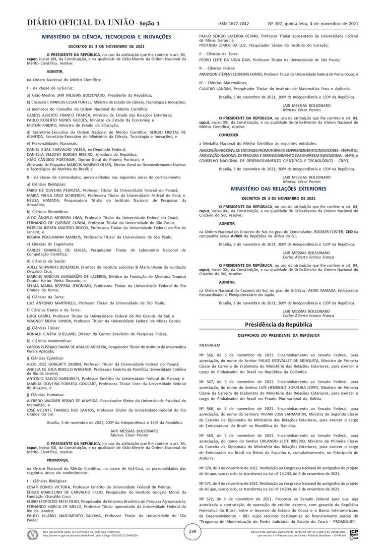 Diário Oficial da União / Reprodução Diário Oficial da União / Reprodução