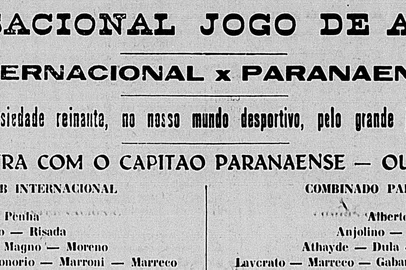 Chamada jogo Inter contra seleção do Paraná em 15 de novembro de 1931 em Porto Alegre. Reprodução jornal A Federação.<!-- NICAID(14988945) -->