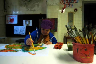 *** tadeu vilani - são pedro1 ***Catalogação das obras do acervo do hospital psiquiátrico São Pedro.Natália LEITE, pintando um quadro.<!-- NICAID(2055326) -->