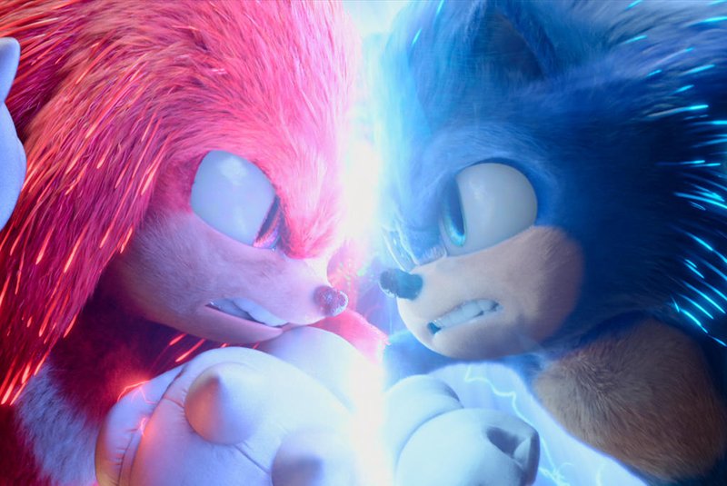 Knuckles (Idris Elba) and Sonic (Ben Schwartz) in Sonic The Hedgehog 2 from Paramount Pictures and Sega.<!-- NICAID(15061511) -->