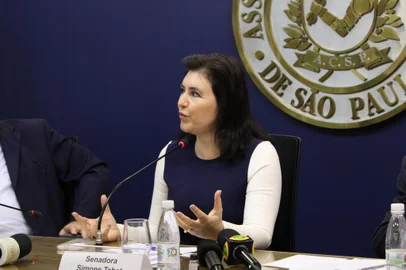 Senadora Simone Tebet durante palestra em ciclo de debates promovido pela Associação Comercial de São Paulo (ACSP).<!-- NICAID(15097542) -->