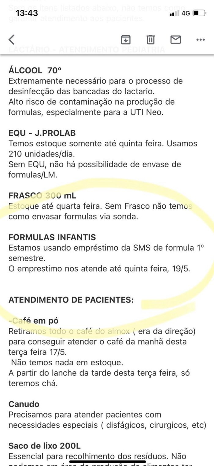 Mensagem interna sinaliza problemas com as fórmulas infantis na instituição hospitalar