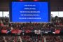 The delay to the start of the match is written on the display prior to the UEFA Champions League final football match between Liverpool and Real Madrid at the Stade de France in Saint-Denis, north of Paris, on May 28, 2022. (Photo by Anne-Christine POUJOULAT / AFP)<!-- NICAID(15109624) -->