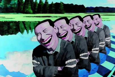 On the Lake (1994), tela de Yue Minjun<!-- NICAID(15127520) -->