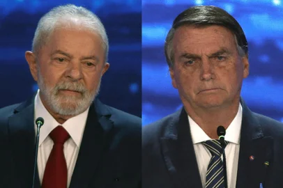 Lula e Bolsonaro no debate da TV Bandeirantes em 28 de agosto de 2022<!-- NICAID(15214923) -->