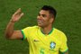Brazils midfielder #05 Casemiro gestures supporters after Brazil won the Qatar 2022 World Cup Group G football match between Brazil and Switzerland at Stadium 974 in Doha on November 28, 2022. (Photo by Adrian DENNIS / AFP)<!-- NICAID(15278866) -->