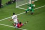 Costa Ricas goalkeeper #01 Keylor Navas (R) makes a save during the Qatar 2022 World Cup Group E football match between Costa Rica and Germany at the Al-Bayt Stadium in Al Khor, north of Doha on December 1, 2022. (Photo by FRANCK FIFE / AFP)Editoria: SPOLocal: Al KhorIndexador: FRANCK FIFESecao: soccerFonte: AFPFotógrafo: STF<!-- NICAID(15282626) -->