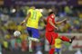 Brazils forward #11 Raphinha (L) fights for the ball with South Koreas defender #04 Kim Min-jae during the Qatar 2022 World Cup round of 16 football match between Brazil and South Korea at Stadium 974 in Doha on December 5, 2022. (Photo by Odd ANDERSEN / AFP)Editoria: SPOLocal: DohaIndexador: ODD ANDERSENSecao: soccerFonte: AFPFotógrafo: STF<!-- NICAID(15286443) -->